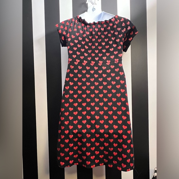 PENDING Sourpuss Stitched Hearts Pattern Bodycon Pinup Dress with Bow; Sz XL - Picture 3 of 5